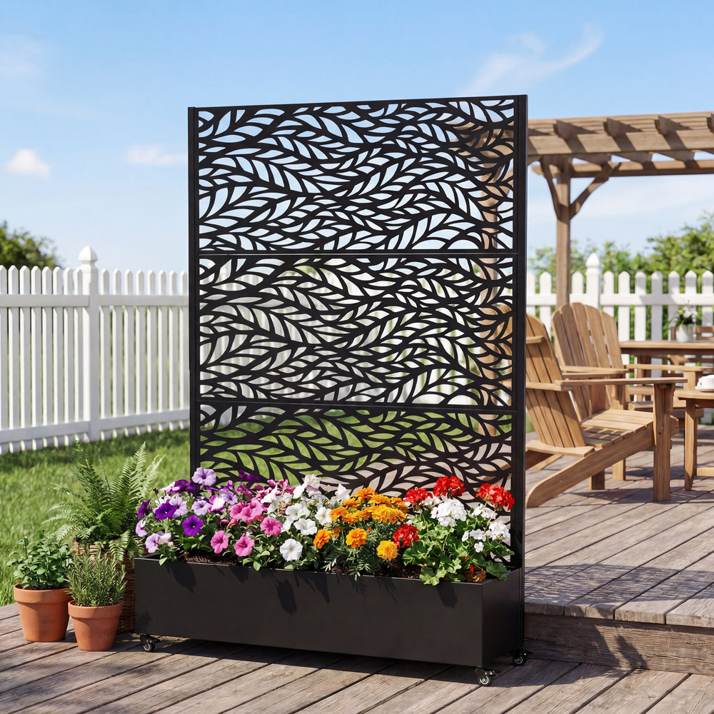 Metal Raised Garden Bed with Wheels and Trellis,73'x47'x16' Planter Box for Climbing Plants, Vegetables & Vines, Features Privacy Screen and Drainage Holes Media 1