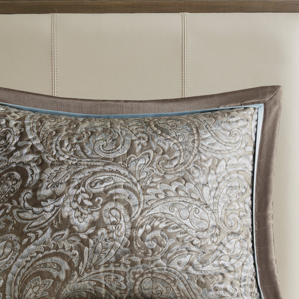 5 Piece Jacquard Bedspread Set with Throw Pillows Blue/Brown King Media 4