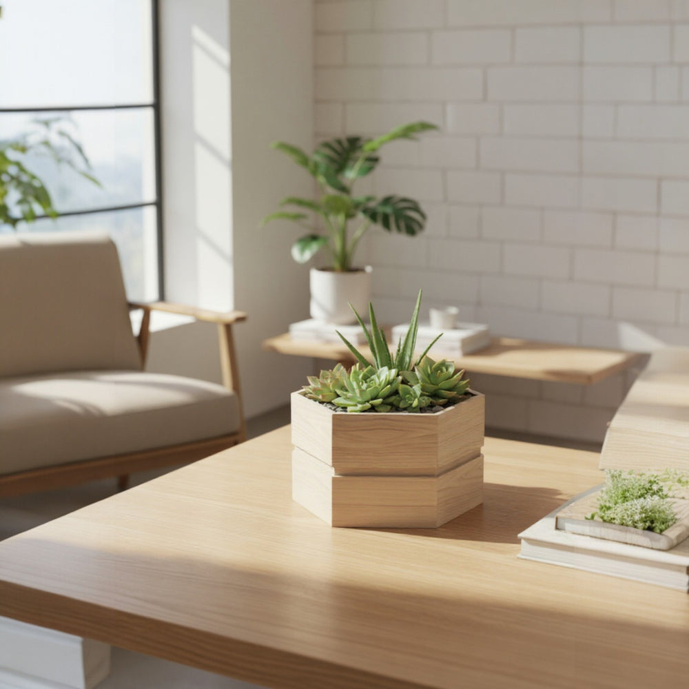 Hexagon Terrace Planter Box Short - Ash Brown Media 5