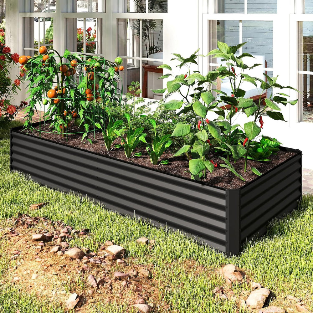 8×4×1.5 ft Galvanized Raised Garden Bed, Outdoor Planter Garden Boxes Large Metal Planter Box for Gardening Vegetables Fruits Flowers, Dark Grey Media 4