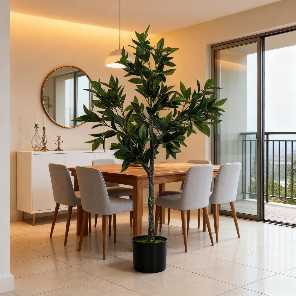 Potted Fake Plant, Lifelike Laurel Artificial Tree,Green Media 5