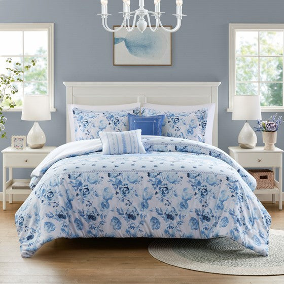 Full/Queen Floral Striped Comforter Set Media 6