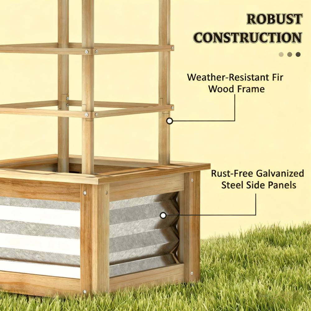 Galvanized Planter Box Elevated Garden Bed,Wooden Raised Garden Bed with Trellis,for Garden,Patio Media 4