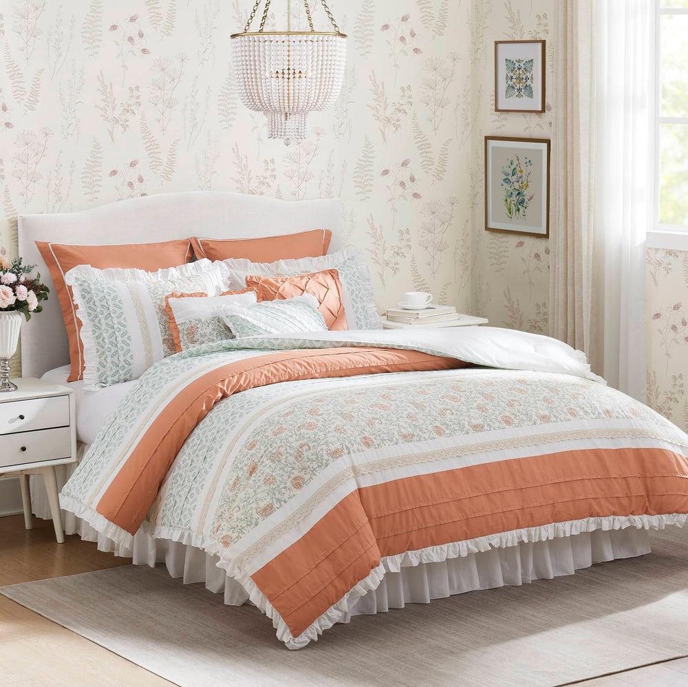 9 Piece Cotton Percale Comforter Set Coral King Media 1