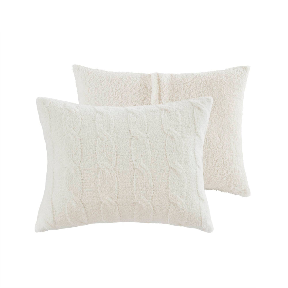 2 Pieces Twin Cable Knit Chenille Comforter Set,Ivory Media 8