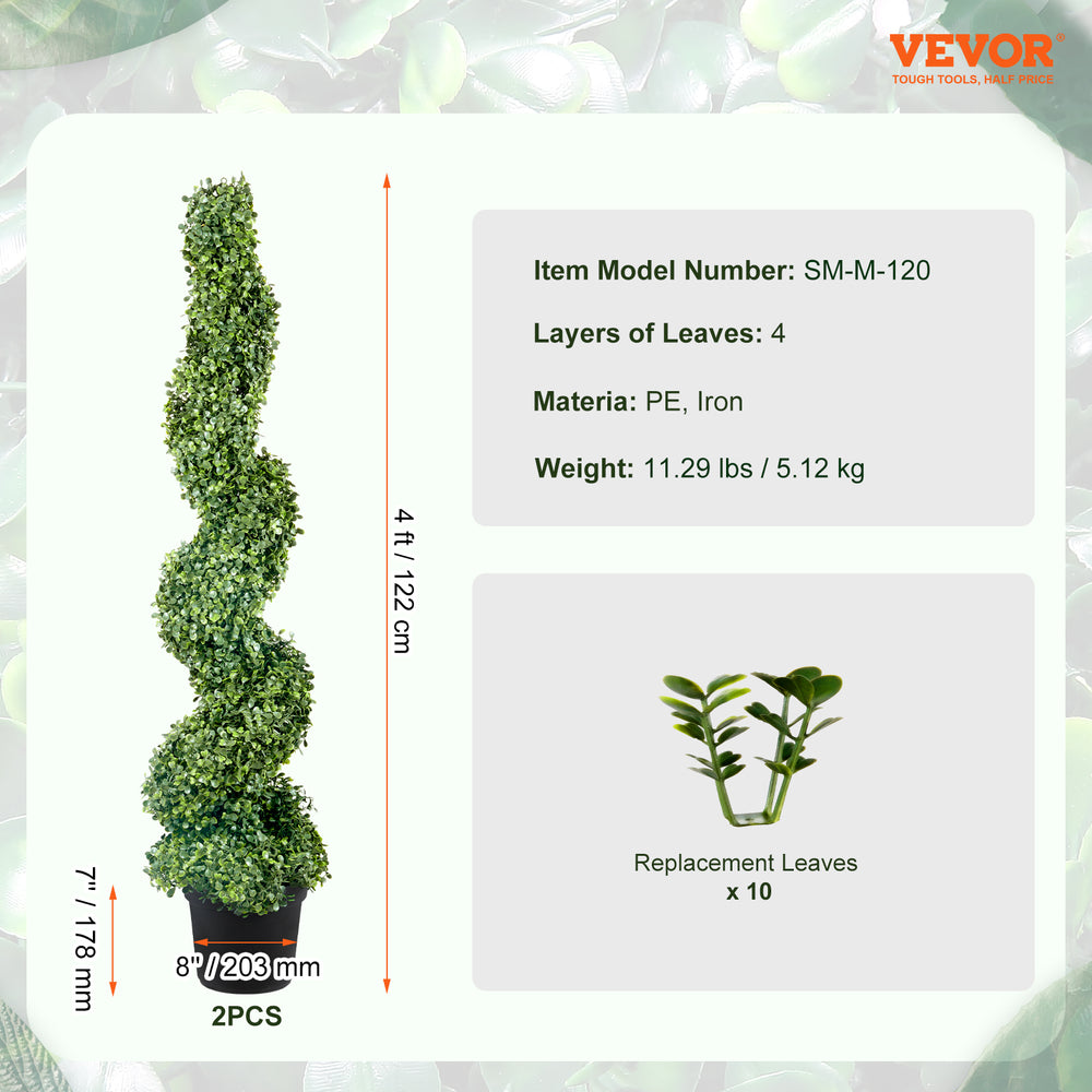2 pcs. Artificial Boxwood Tower Topiary Spiral Artificial Plant 122cm high Decorative Plant Green Plastic PE Iron Topiary Plants incl. 10 pcs. Replacement Leaves Media 6