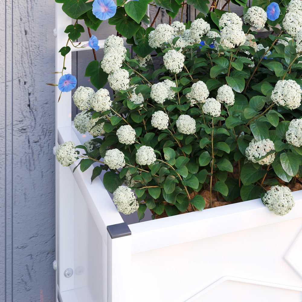 Outsunny Galvanized Raised Garden Bed with Trellis for Climbing Vines Vegetables Flowers, Outdoor Planter Box, 35.4' x 15.7' x 47.2', White Media 4