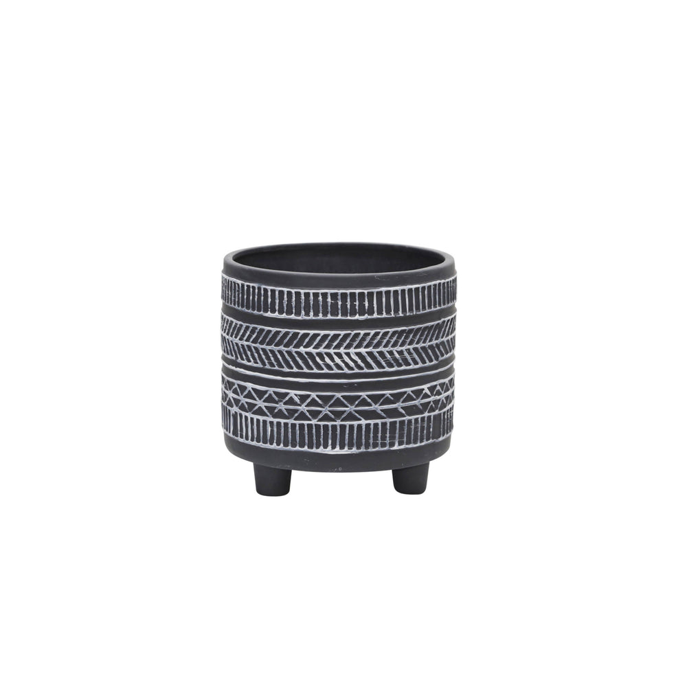 S/2  TRIBAL LOOK FOOTED PLANTER 6/8', BLACK Media 5