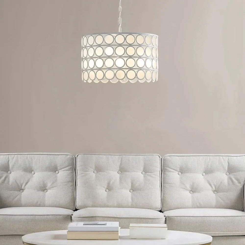 Chandelier 4-Light Glass Drum Shade Mid-Century Living Room Lighting Media 4