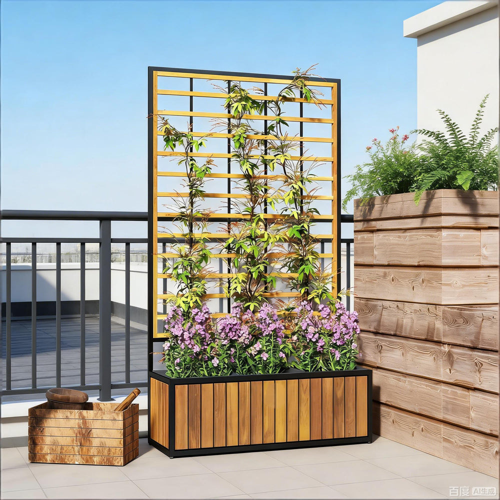 Wooden Raised Garden Bed with Trellis Media 1