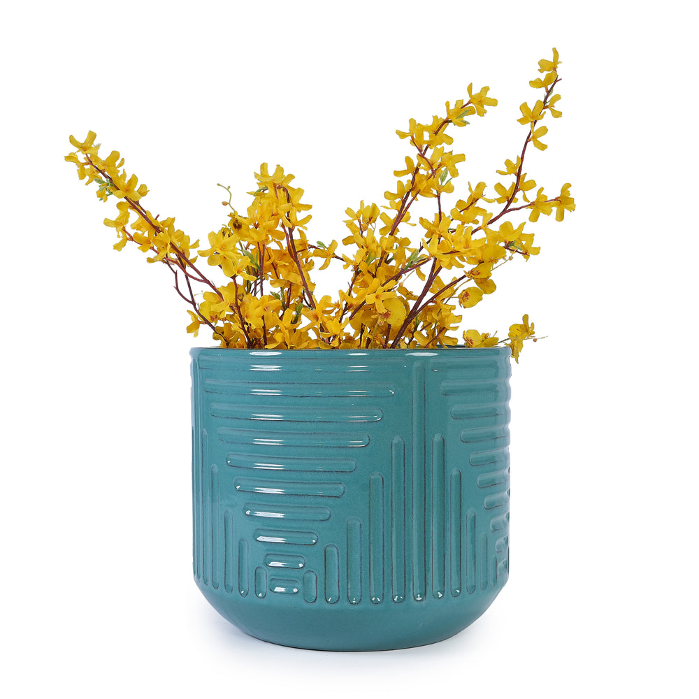Ceramic Flowerpot, Modern Planter for Patio, Garden, Windowsill - Cyan Media 1