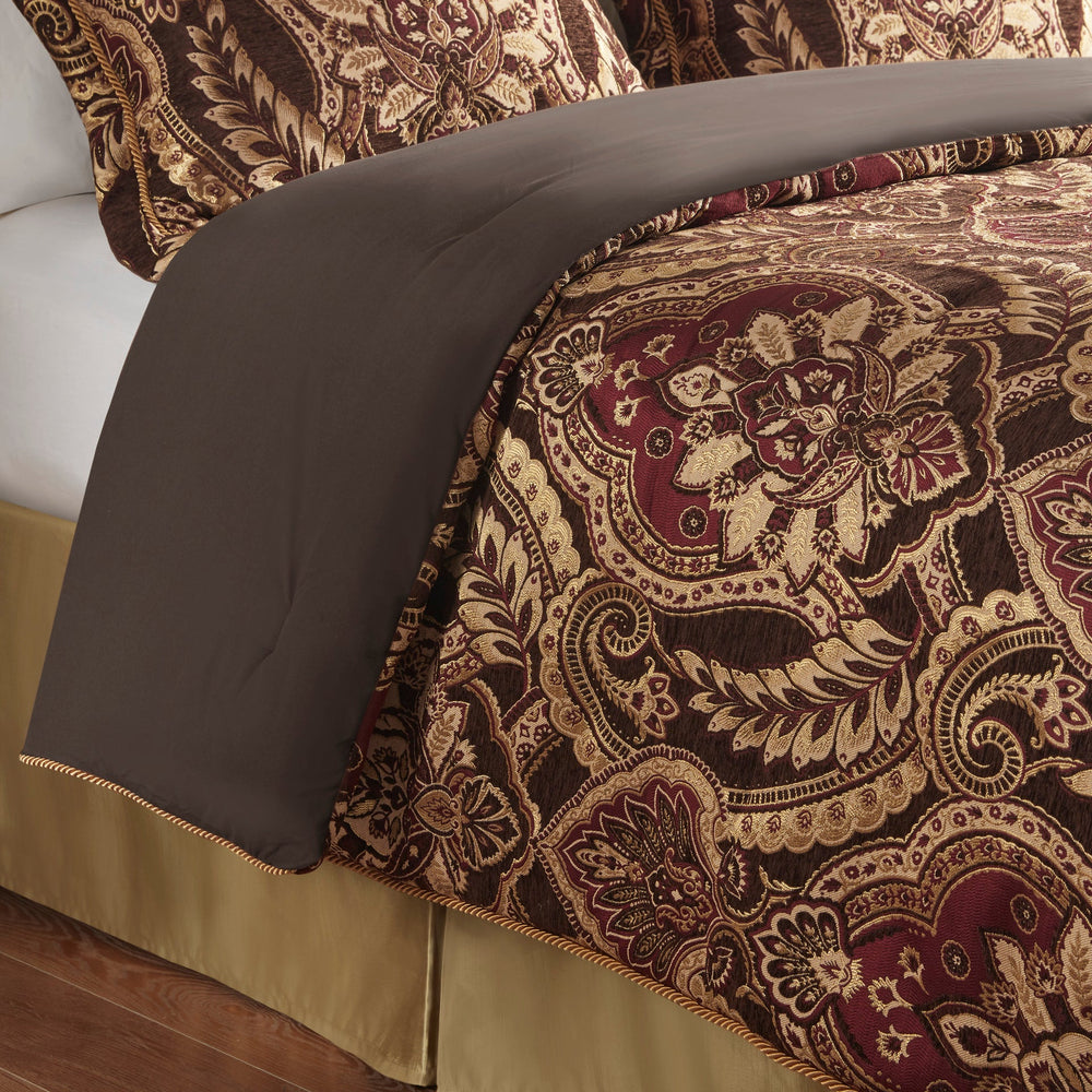 4 Piece Comforter Set Burgundy King Media 4