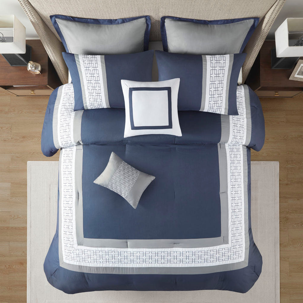 8 Piece Embroidered Comforter Set Navy Cal King Media 13
