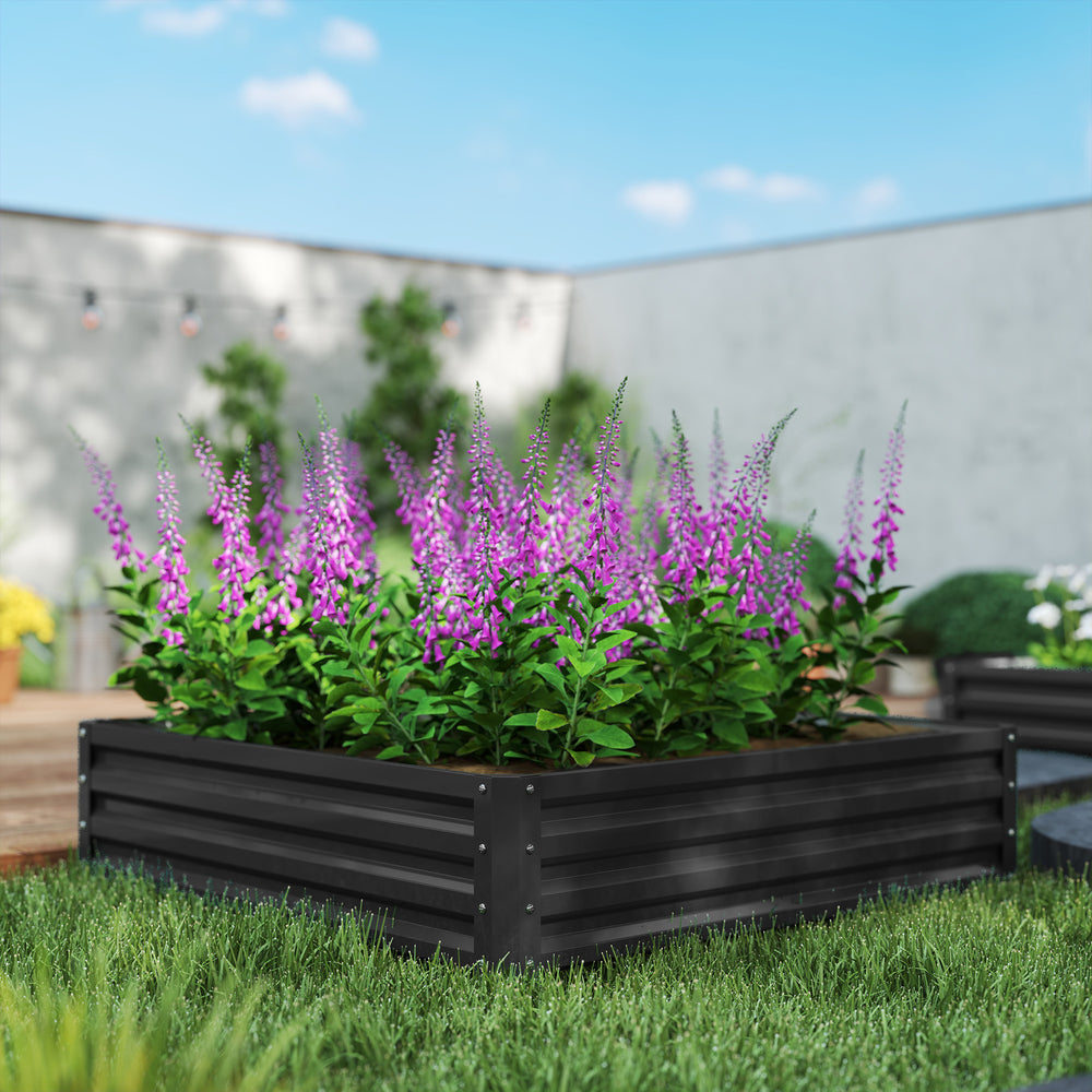 Outsunny 4' x 4' x 1' Galvanized Raised Garden Bed, Planter Raised Bed with Steel Frame for Vegetables, Flowers, Plants and Herbs, Gray Media 3