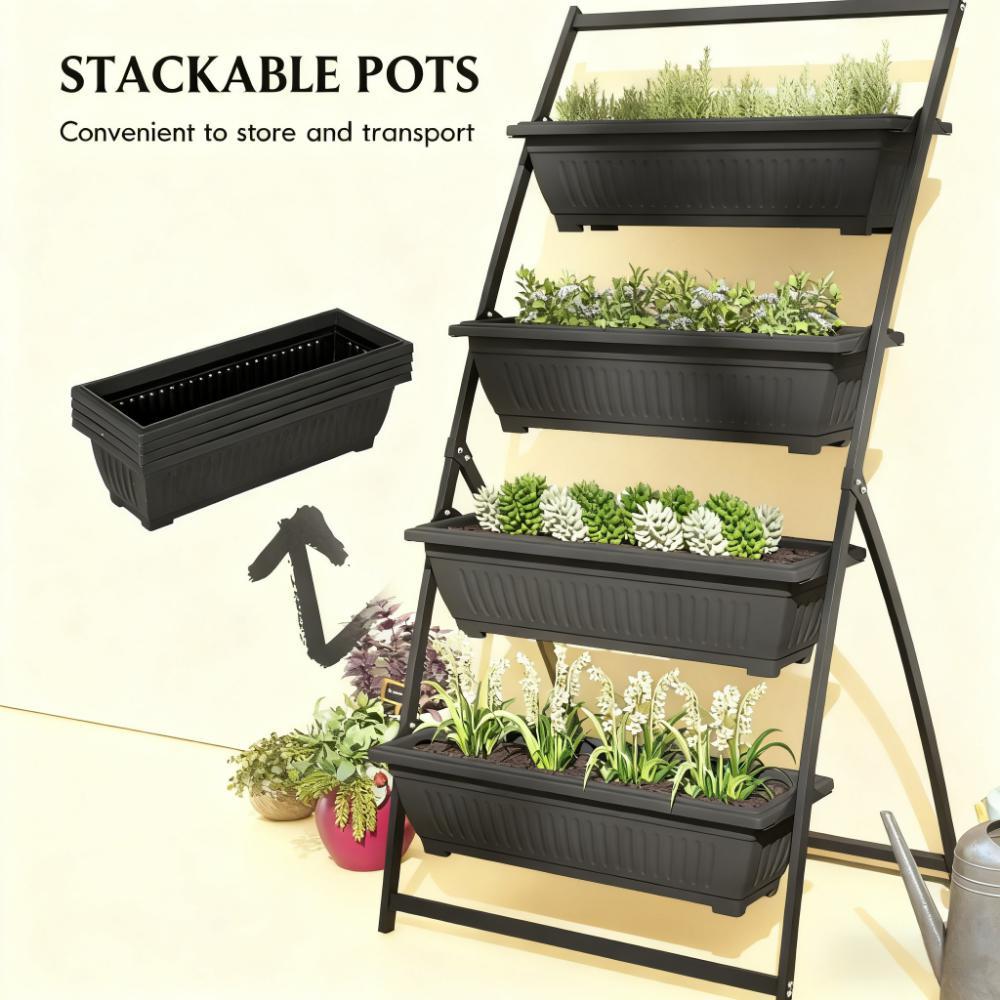 Outdoor Plant Stand Grow Container for Vegetable & Flowers,4-Tier Vertical Raised Garden Planter with 4 Boxes Media 5