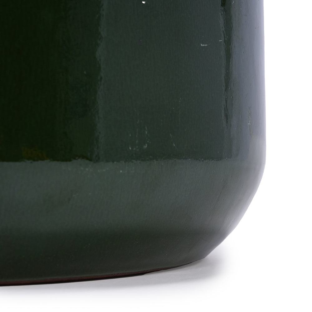 Handmade Solid Glazed Ceramic Planter Set of 4, 14/11/9/7 Inch Diameter, Deep Green, for Succulents and Cacti, Outdoor Garden & Indoor Stairs Use, Breathable Clay with Drainage Holes Media 14