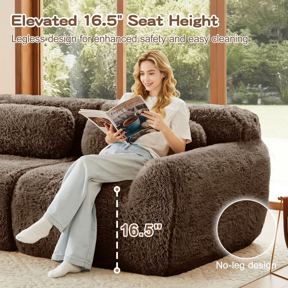 2 Seater Modular Sofa Plush Fabric Ergonomic Design Living Room Couch Chocolate Includes Pillows Media 8
