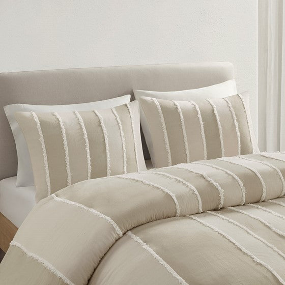 Full/Queen 3 Piece Striped Cotton Duvet Cover Set Media 15