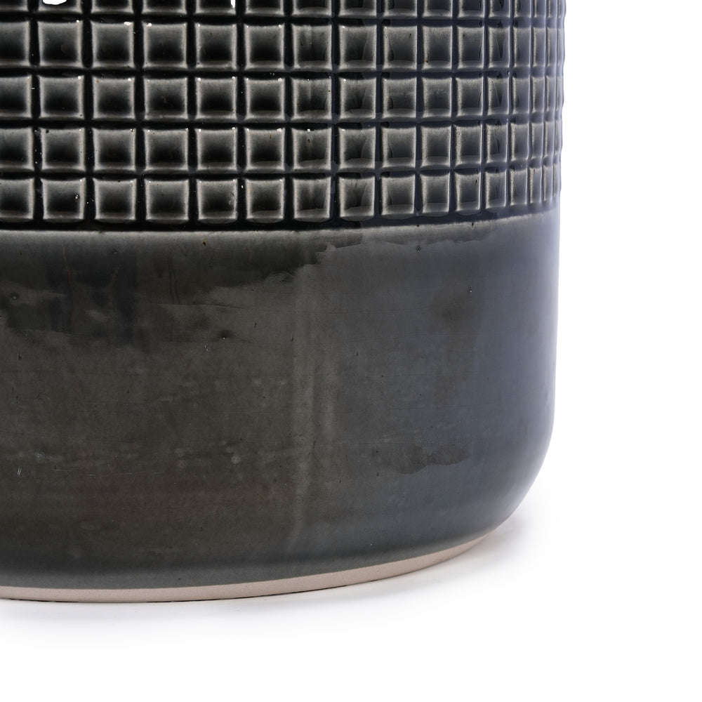Handmade Black Glazed Ceramic Planter Set of 3, 9' 7' 6' Diameter, Grid Pattern, for Succulents & Cacti Indoor/Outdoor Shelf & Table Use, Porous Clay with Drainage Holes Media 14