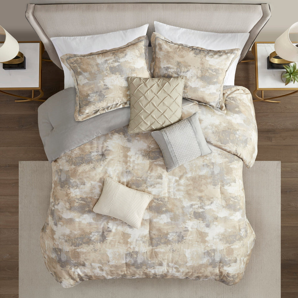 7 Piece Textured Cotton Blend Comforter Set Gray King Media 2