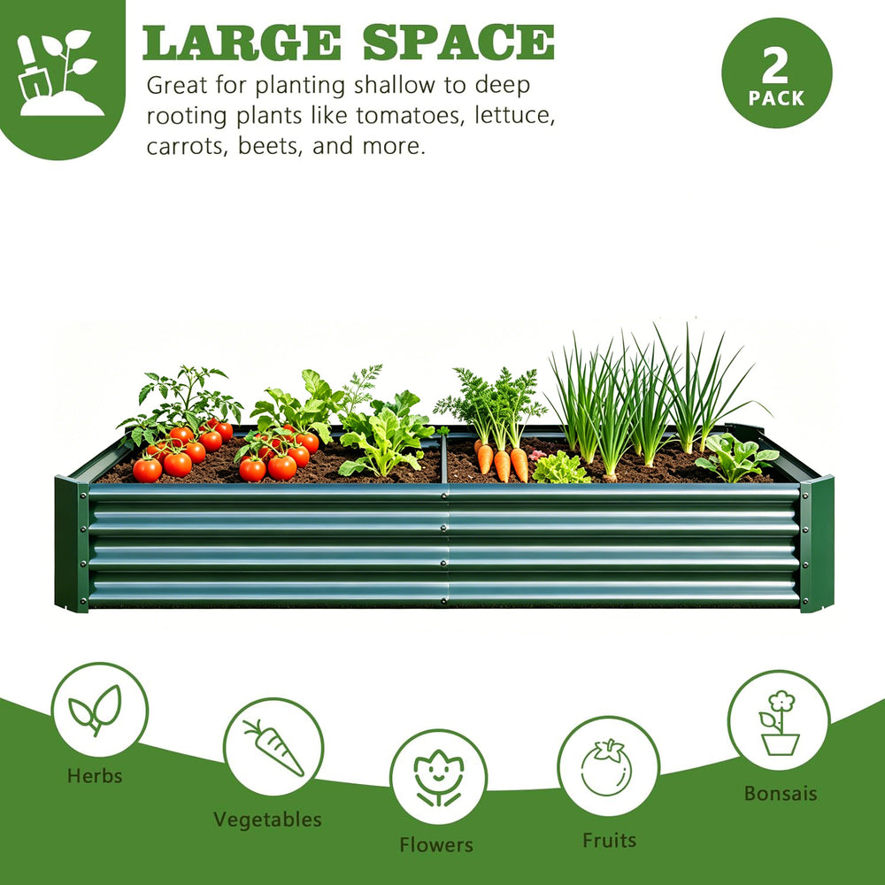 2PCS Green 6×3×1ft Metal Raised Rectangle Garden Planter Beds Media 2