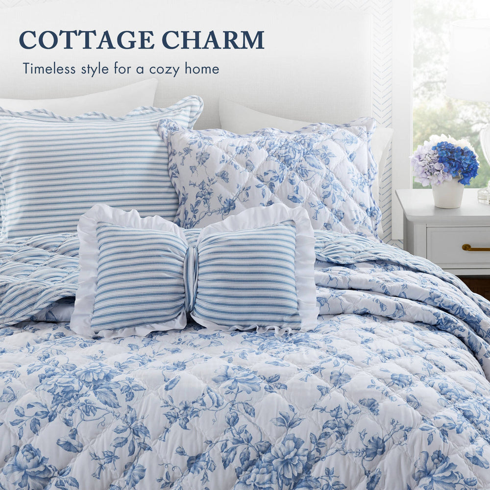 4 Pieces King  Quilt Set with Decorative Pillow,Blue Media 8