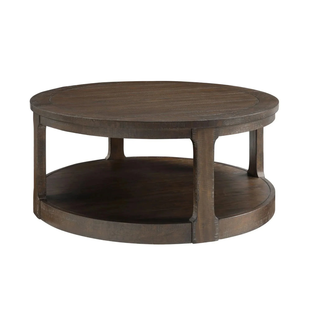 Round Wooden Coffee Table Solid Wood Curved Two-Tier Rustic 40 Inch Media 4