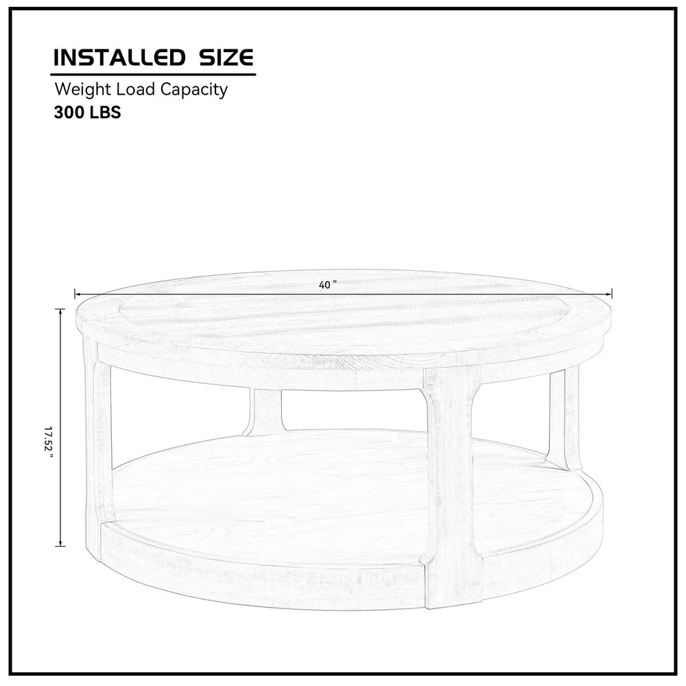 Round Wooden Coffee Table Solid Wood Curved Two-Tier Rustic 40 Inch Media 9