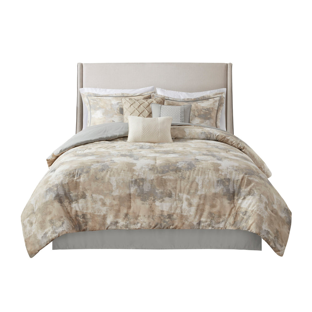 7 Piece Textured Cotton Blend Comforter Set Gray Cal King Media 15