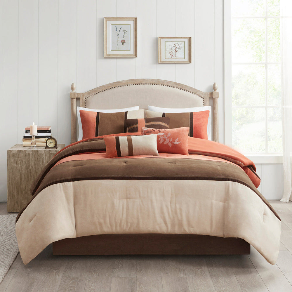 7 Piece Faux Suede Comforter Set Coral Cal King Media 16