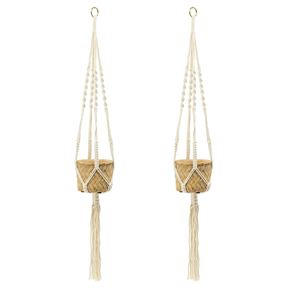 Set of 2, 5x5x4.5' Hanging Planter With Cotton Hanger, Bohemian Style Media 1