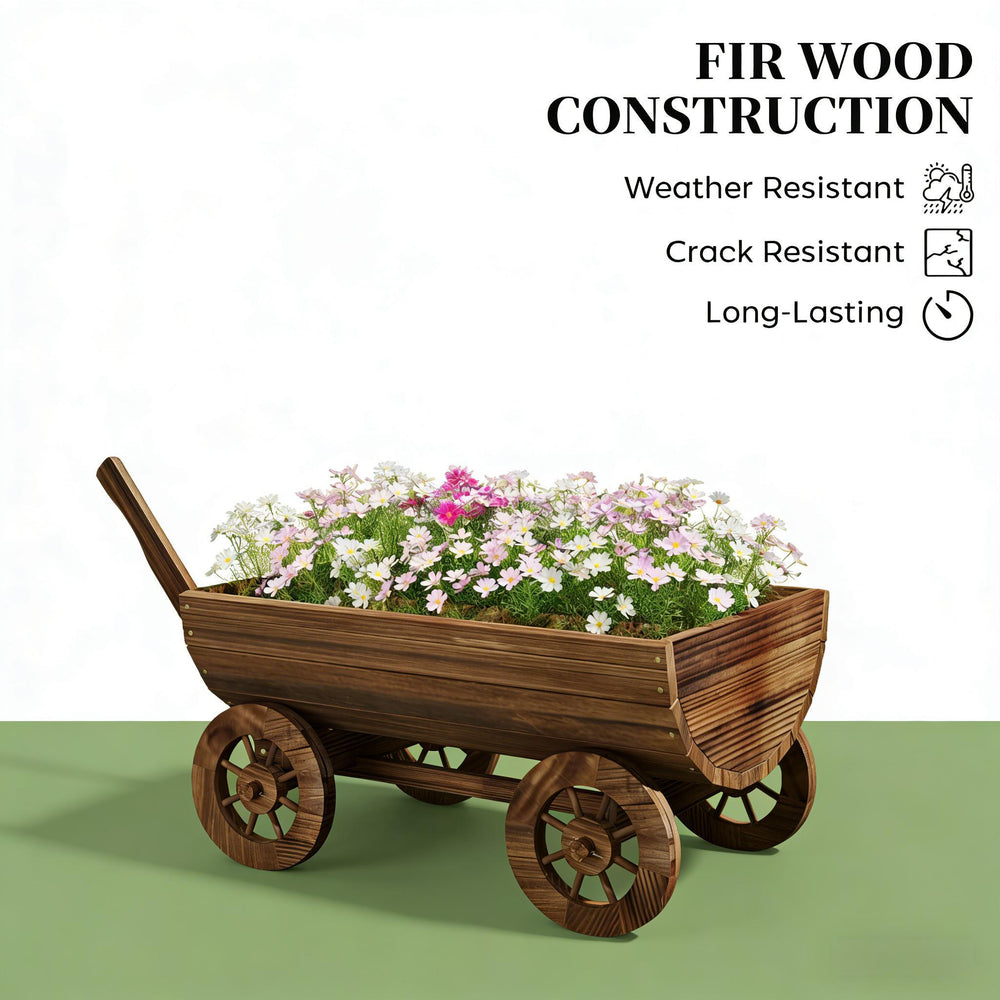 Small Wheelbarrow Wagon Flower Cart,Wooden Mobile Garden Planter Media 3