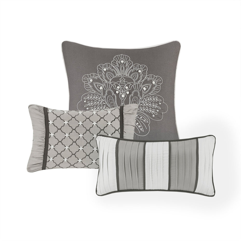 7 Piece Jacquard Comforter Set Grey Cal King Media 6