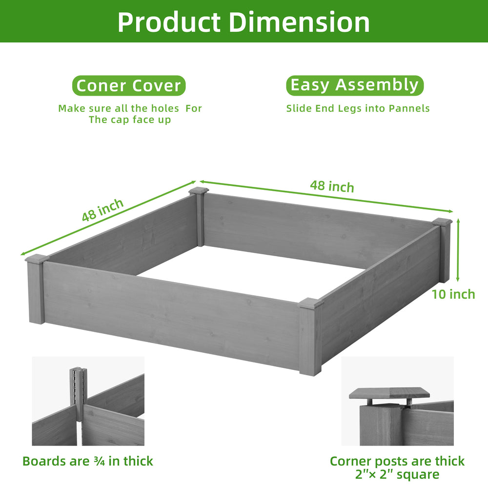 Raised Garden Bed 48x48x10'', Outdoor Wood Planter Box Over Floor, Tool-Free Assembly Media 6