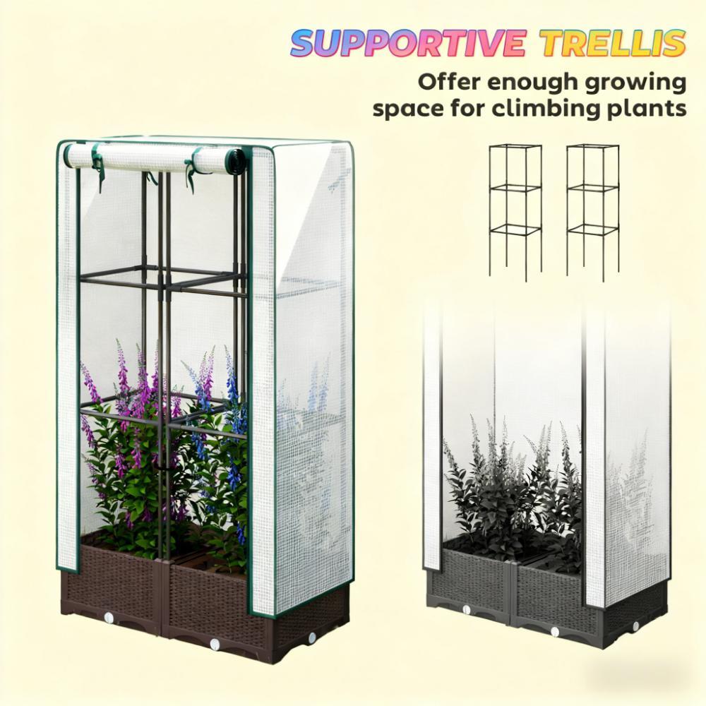 Outdoor Plant Box,Garden Bed with Trellis,with Cover,Drainage Holes and Zipper Door Media 4