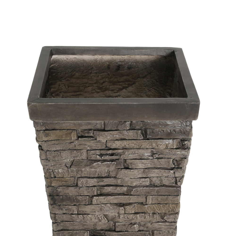 Tall Grey Stone-Effect MGO Planter - Indoor Outdoor Tall Square Plant Pot with Realistic Brick Texture, Weatherproof Heavy-Duty Container for Trees, Shrubs & Large Plants Media 10