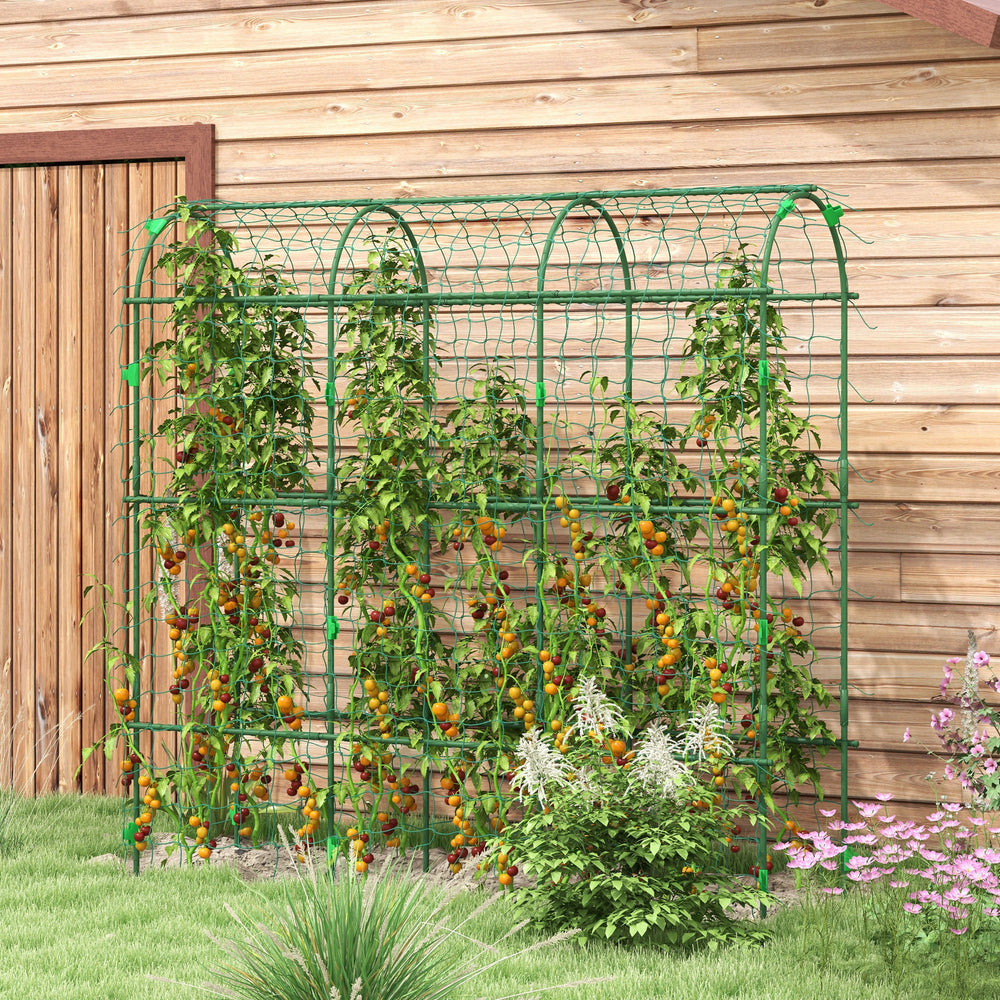 Outsunny Cucumber Trellis, 6' Tall Arch Trellis for Climbing Plants Outdoor, A-Frame, with Plastic Coated Steel Frame and Climbing Net, Support Vegetables, Peas, Fruit & Vines, Green Media 2