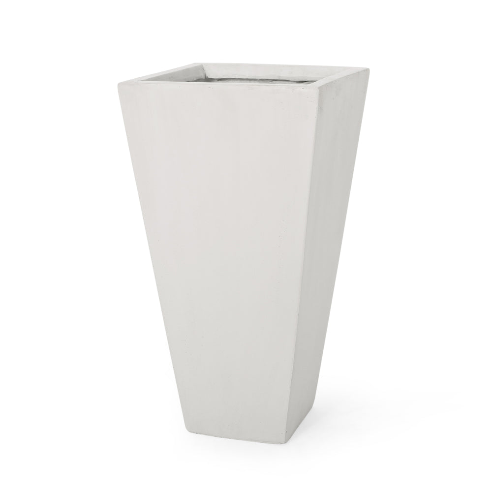 13' Outdoor Modern MGO Small Cast Stone Planter, Matte White Media 5
