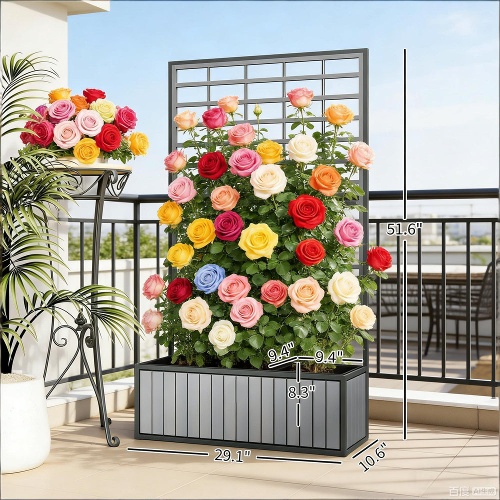 Wooden Raised Garden Bed with Trellis Media 4