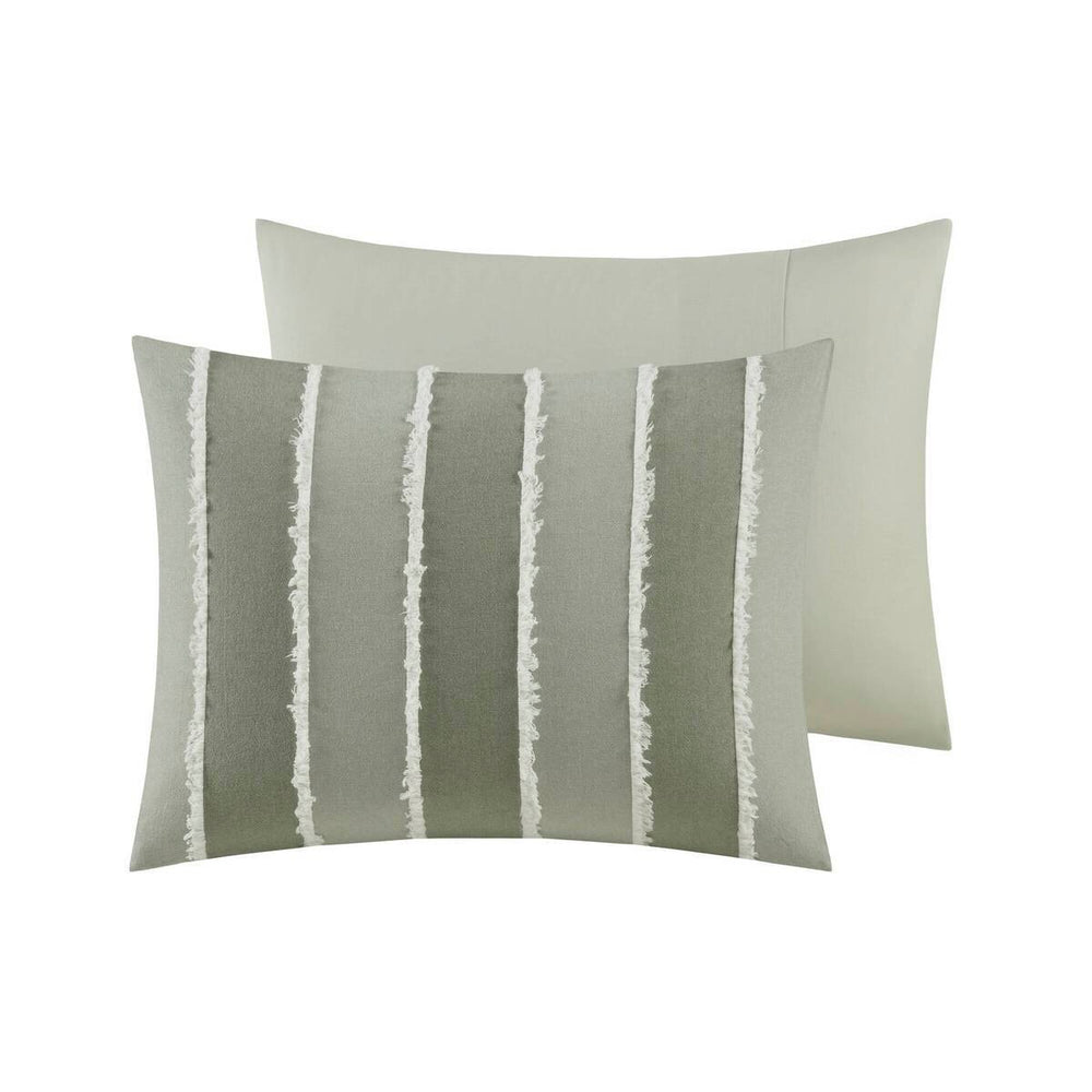 3 Piece Striped Cotton Comforter Set Sage King/Cal King Media 16
