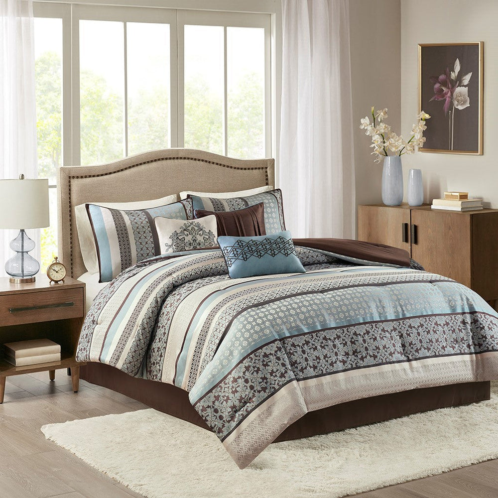 7 Piece Comforter Set Blue Cal King Media 1