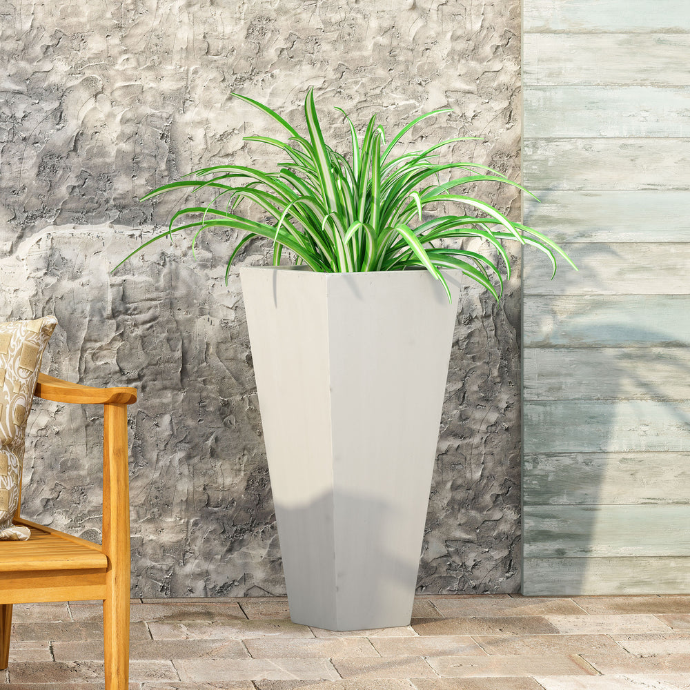 13' x 28.5' Modern Outdoor MGO Cast Stone Planter, White Media 4