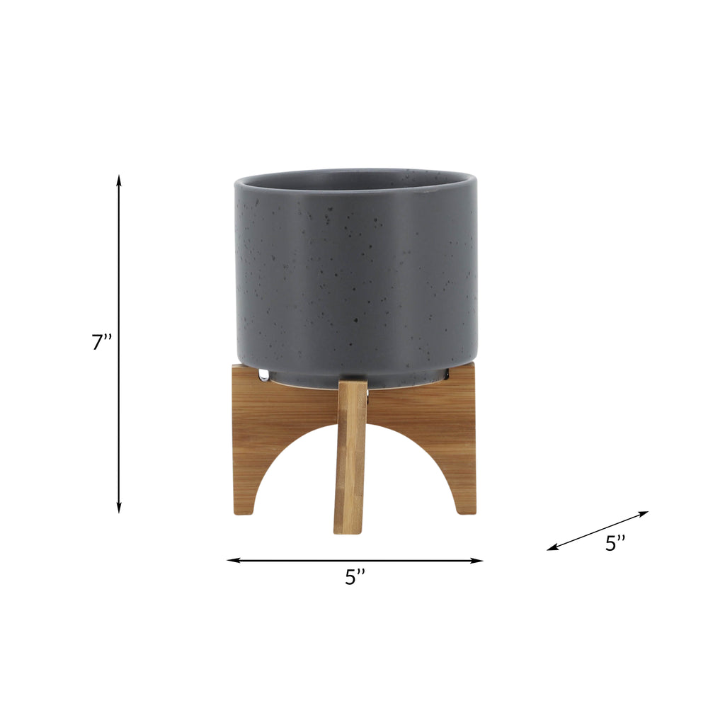 5' PLANTER W/ WOOD STAND, MATTE GRAY Media 8