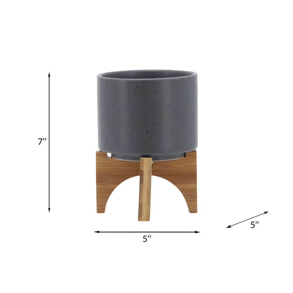 5' PLANTER W/ WOOD STAND, MATTE GRAY Media 8