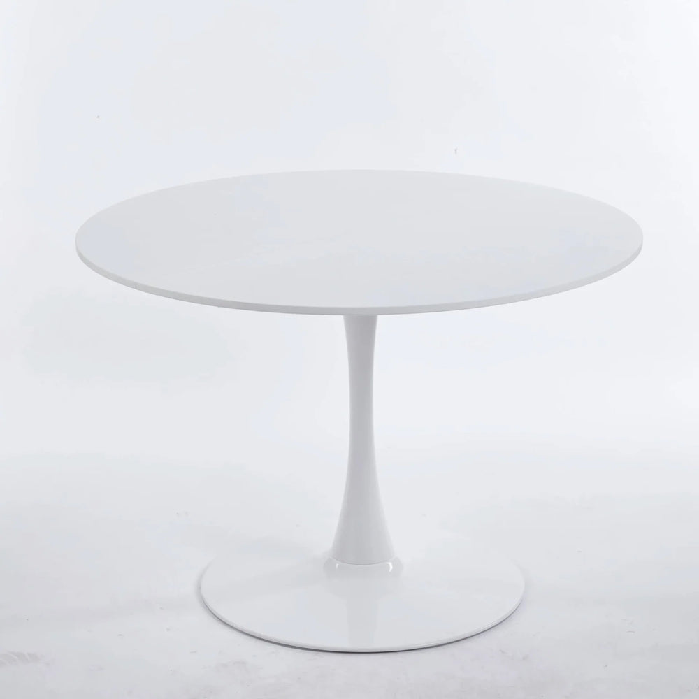 Round Dining Table White Top & Pedestal Base Mid Century Style For 4-6 People Media 4
