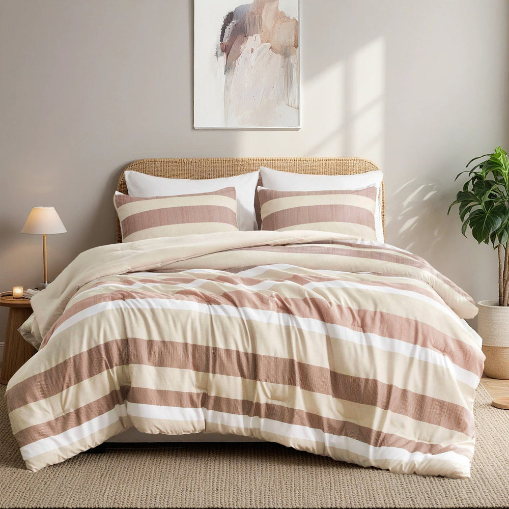 3-Piece King/Cal King Stripe Textured Print Comforter Set,Terracotta Media 10
