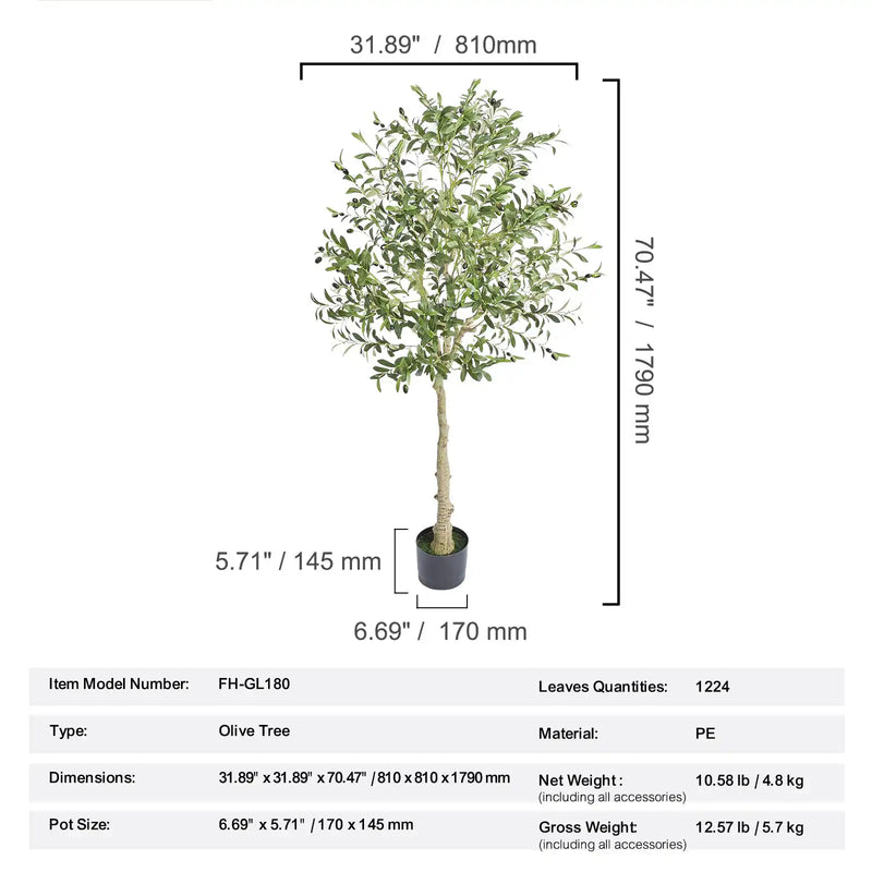 Artificial Olive Tree, 6 FT Tall Faux Plant, Secure PE Material & Anti-Tip Tilt Protection Low-Maintenance Plant, Lifelike Green Fake Potted Tree for Home Office Warehouse Decor Indoor Outdoor