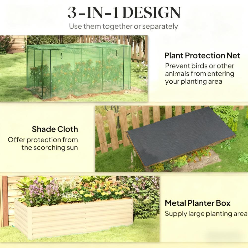 Raised Garden Bed for Flowers, Veggies and Herbs,Galvanized Steel Planter Box with Crop Cage and Shade Cloth Media 3