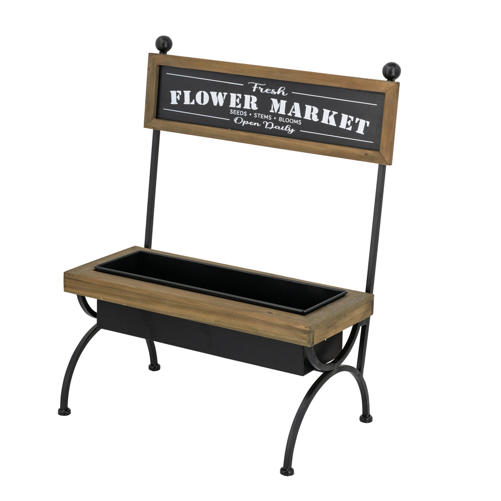 19x11x24' Rustic Brown Wooden Planter Stand with Black Iron Frame Media 3