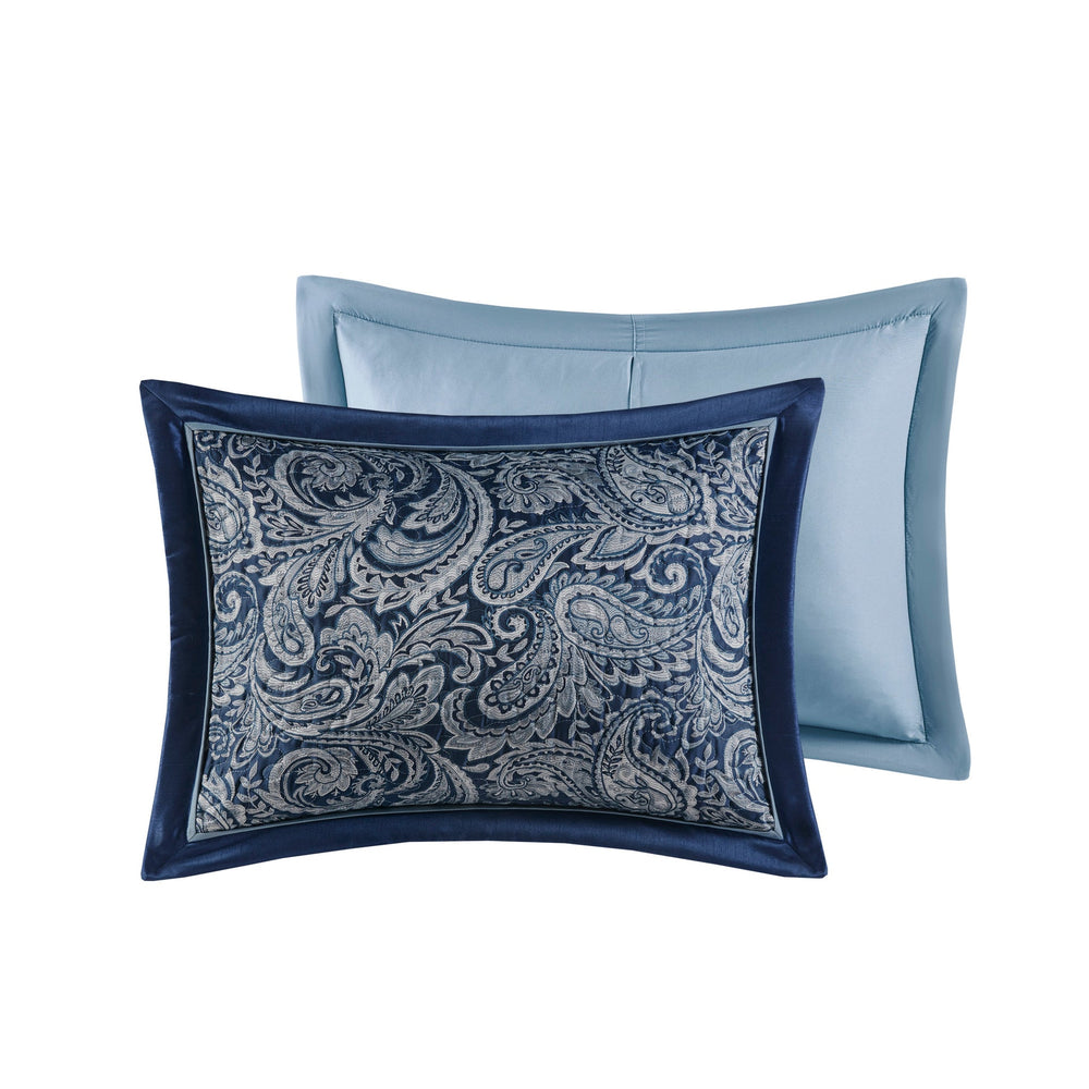 5 Piece Jacquard Bedspread Set with Throw Pillows Navy King Media 3
